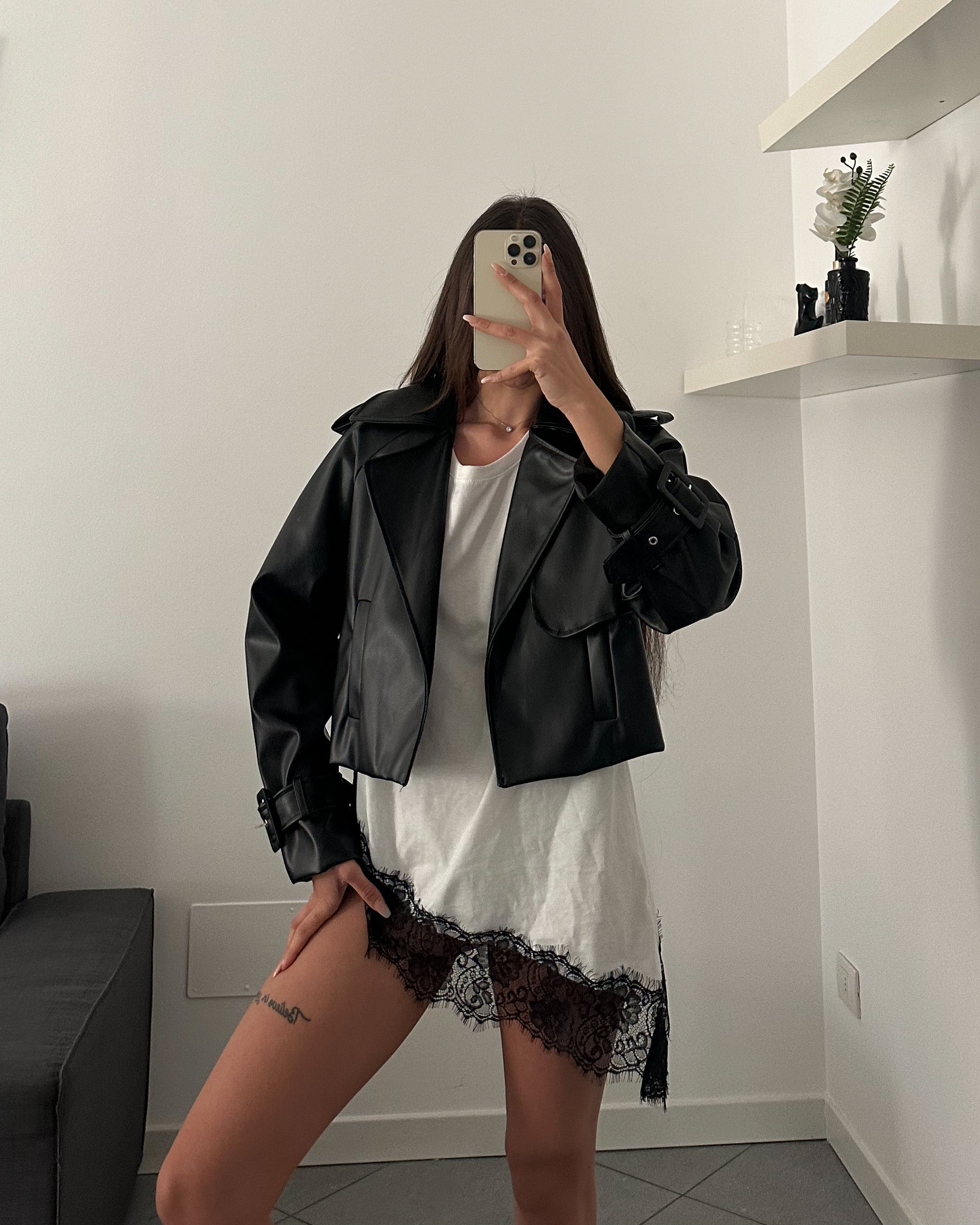 Giacca Trench Ecopelle Crop