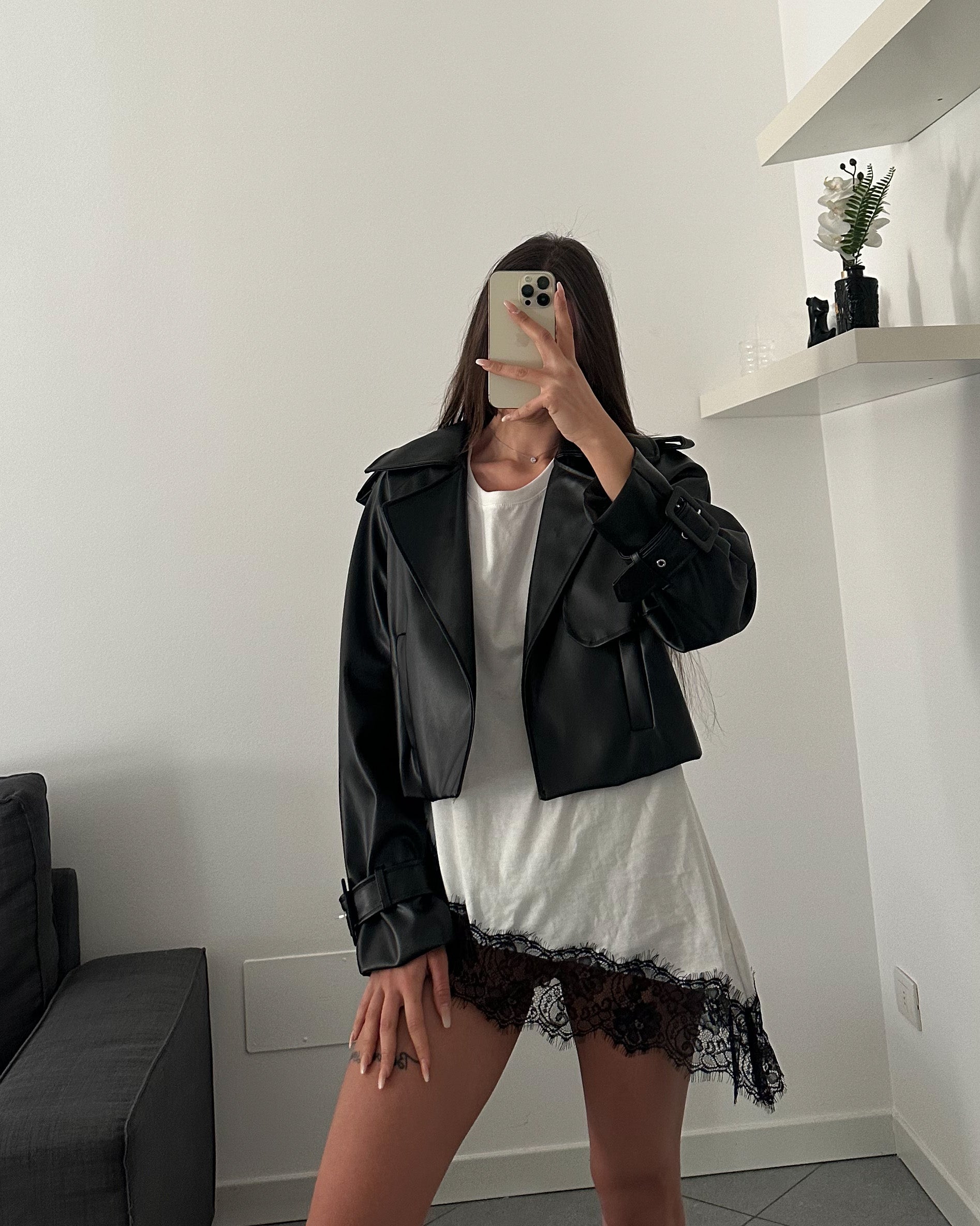 Giacca Trench Ecopelle Crop